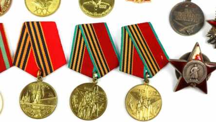 Set of medals "For Military Merit No. 519269", "Order of the Red Star No. 1648430", and other