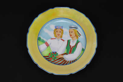 Decorative plate, "Folk motive", Porcelain, Sculpture's work,Hand-painted, Lativa