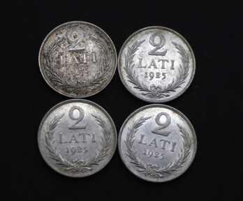 Монеты (4 шт.) "2 Лата", Серебро, 1925, 1926 год, Латвия