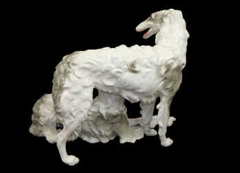 Huge Figurine "Greyhounds", Faience, (Goldscheider), Germany, Height: 39 cm