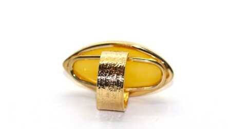 Ring, Gilding, Silver, 925 Hallmark, Amber, Weight: 14.85 Gr.