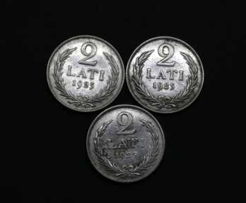 Монеты (3 шт.) "2 Лата", Серебро, 1925 год, Латвия