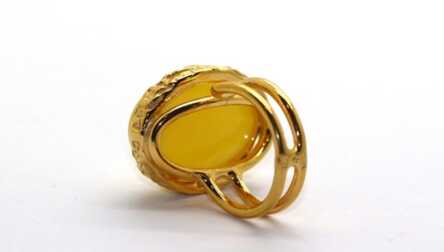 Ring, Gilding, Silver, 925 Hallmark, Amber, Weight: 11.27 Gr.