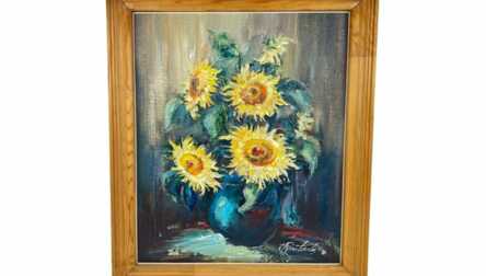 Author - "Rolands Bruno Butans (1944)", Painting "Flowers" (Pressed cardboard, Oil) Latvia, 72.5x55