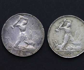 Coins (2 pcs.) "50 Kopecks", Silver, 1924, 1925, USSR