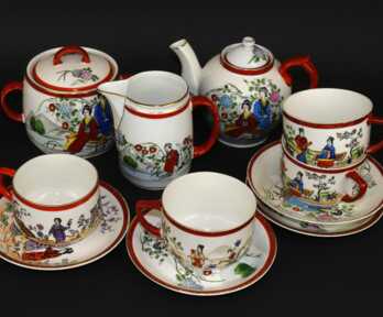 Tea service "Oriental motif", Porcelain, M.S. Kuznetsov manufactory, the 20-33ties of 20th cent., Riga (Latvia)
