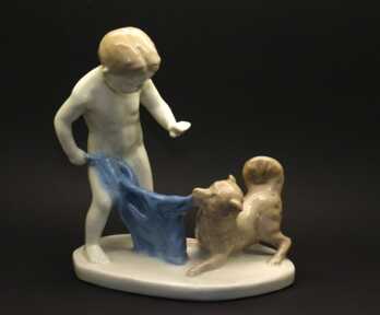 Statuete "Zēns ar suni", Porcelāns, PSRS, Augstums: 20 cm