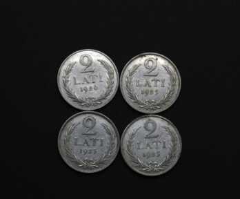 Coins (4 pcs.) "2 Lats", Silver, 1925, 1926, Latvia