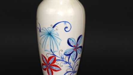 Vase, Porcelain, Hand painting, Riga Ceramics Factory, Handpainted by Mirdza Januza, 1947, Riga (Latvia)