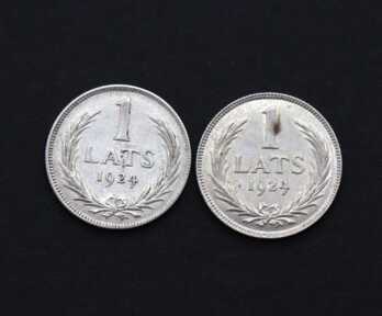 Монеты (2 шт) "1 Лат", Серебро, 1924 год, Латвия