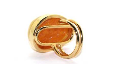 Ring, Gilding, Silver, 925 Hallmark, Amber, Weight: 11.58 Gr.