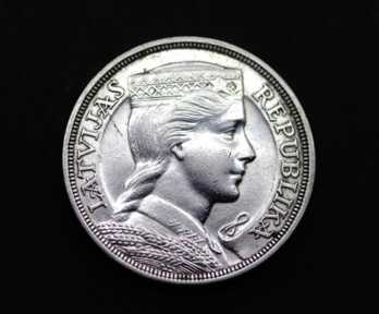 Монета "5 Лат", 1929 год, Серебро, Латвия