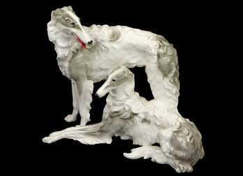 Huge Figurine "Greyhounds", Faience, (Goldscheider), Germany, Height: 39 cm