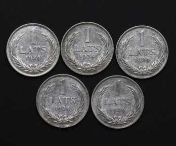 Monētas (5 gab.) "1 Lats", Sudrabs, 1924. gads, Latvija