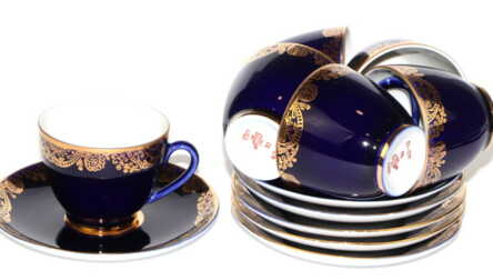 Coffee pairs (6 pcs.), Guilding, Cobalt, Porcelain, LFZ - Lomonosov porcelain factory, USSR