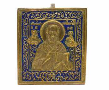 Ikona "Svētais Nikolajs Brīnumdarītājs", 1-krāsu emalja, Vara sakausējuma, Krievijas impērija, Svars: 188.96 Gr.