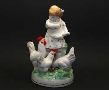 Figurine "Girl feeding chickens", Porcelain, DZ Dulevo, the 50-60ties of 20th cent., USSR