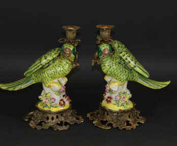 Pair of candlesticks, Porcelain "WL 1895", Metal, Hand-painted, China