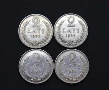 Монеты (4 шт) "2 Лата", Серебро, 1925, 1926 год, Латвия