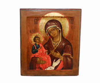 Ikona "Dievmātes Trīsroku ikona (Trojeručica)", Dēlis, Gleznojums, Krievijas impērija, 28.1x32.2 cm