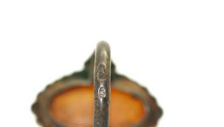 Ring, Silver, Amber, 875 Hallmark, USSR, Size: 18 mm, Weight: 4.91 Gr