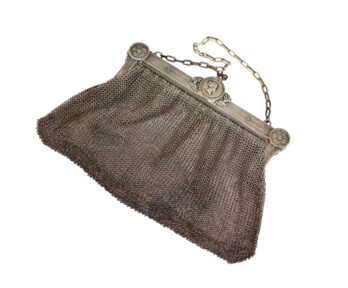 Chainmail handbag, Silver, 800 Hallmark, Weight: 340 Gr.