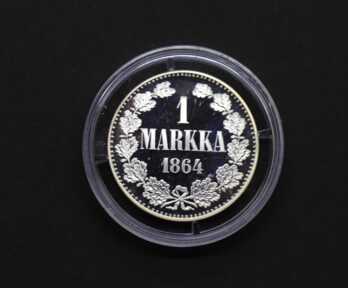 Monēta "1 Marka", Sudrabs, Somija, Svars ar kapsulu: 19.24 Gr., Kopija!