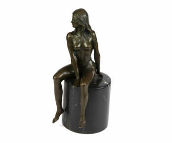 Скульптура "Обнаженная девушка", Металл, Натуральный камень, Авторская работа, Автор - Claude, Франция, Высота: 27.5 см