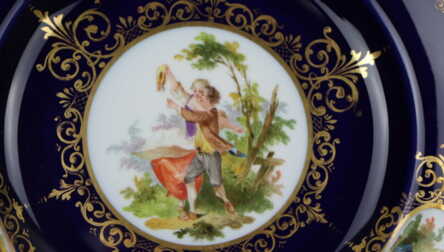 Декоративная тарелка, Кобальт, Золочение, Фарфор "Meissen", Ø 19.5 см