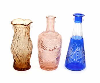 Vase and Carafes, Coloured glass, Ilguciems glass factory, Latvia (USSR) and other