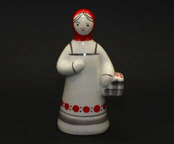 Figurine "Girl with a basket", Porcelain,"Gzhel", USSR