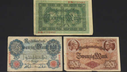 Banknotes (3 gab.), "20, 50 Reichsmark", 1914. gads, Vācija