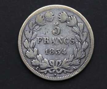 Monēta "5 Franki", 1834. gads, Sudrabs, Francija