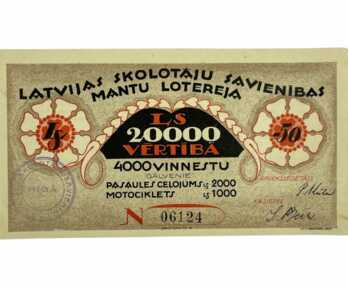 "Latvian Teachers' Union Property Lottery Ticket", 1931, Latvia