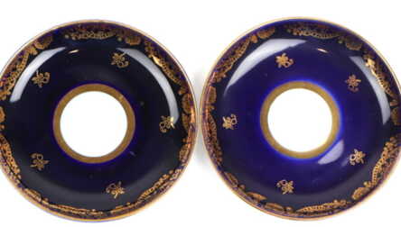 Tea pairs "March 8" and Small plate, Gilding, Cobalt, Porcelain, ЛФЗ (LFZ) - Lomonosov porcelain factory, USSR