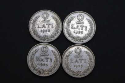Monētas (4 gab.) "2 Lati", Sudrabs, 1925., 1926. gads, Latvija