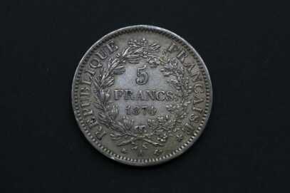 Монета "5 Франков", 1874 год, Серебро, Франция