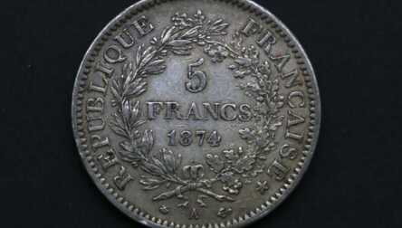 Монета "5 Франков", 1874 год, Серебро, Франция