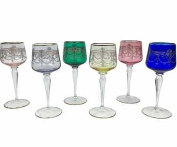Wineglasses (6 pcs.), Gilding, Coloured glass, Height: 20 cm