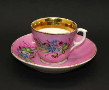 Tea pair, Hand-painted, Gilding, Porcelain, M.S. Kuznetsov manufactory?