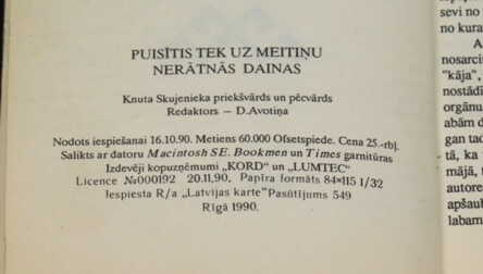 Grāmata "Puisīts tek uz meitiņu", Rīga, 1990. gads