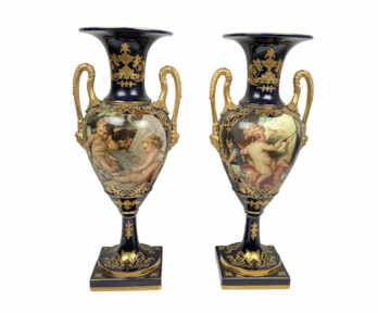 Large vases, Gilding, Cobalt, Porcelain, Mark "AB", Height: 60 cm