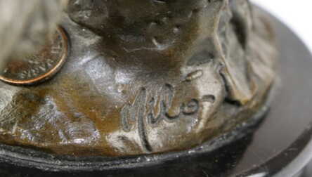 Скульптура "Филин", Бронза, Натуральный камень, Франция, Высота: 17.3 см, Вес: 2078 Гр.