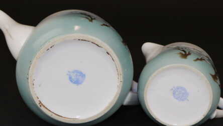 Teapot, Cream-jug and Small plates (10 pcs.), Porcelain, DFZ Verbilki - Dmitriyevsky porcelain factory, the 30ties of 20th cent., USSR