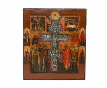 Ikona, Krusts "Kristus Krustā Sišana", Vara sakausējums, Dēlis, Gleznojums, Krievijas impērija, 44.4x53.4 cm