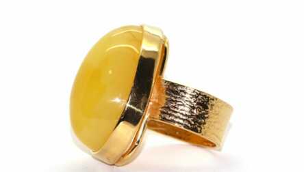 Ring, Gilding, Silver, 925 Hallmark, Amber, Weight: 15.83 Gr.