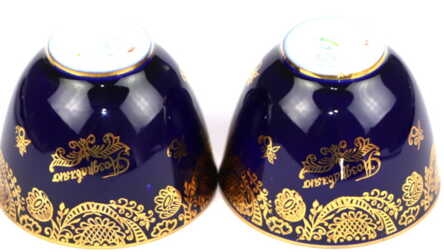 Tea pairs "March 8" and Small plate, Gilding, Cobalt, Porcelain, ЛФЗ (LFZ) - Lomonosov porcelain factory, USSR