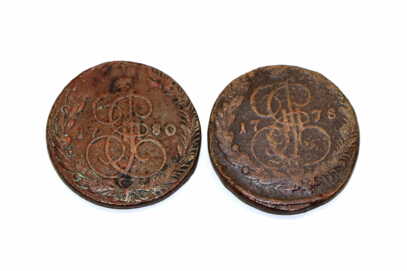  Coins (2 pcs) "5 Kopecks", 1778, 1780, XF, Russian Empire
