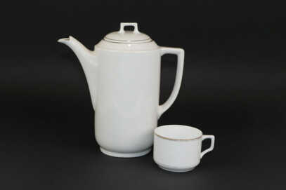 Coffee pot and Mug, Porcelain, M.S. Kuznetsov manufactory, the 37-40ties of 20th cent., Riga (Latvia)