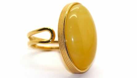 Ring, Gilding, Silver, 925 Hallmark, Amber, Weight: 11.51 Gr.